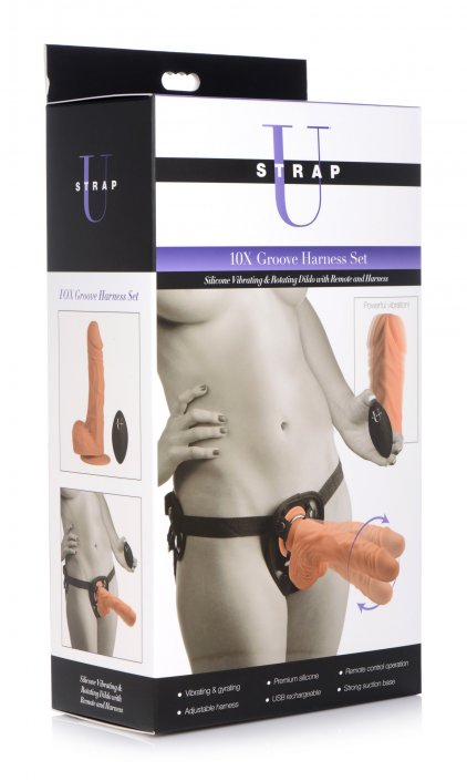 10X Groove Harness with Vibrating and Rotating Silicone Dildo