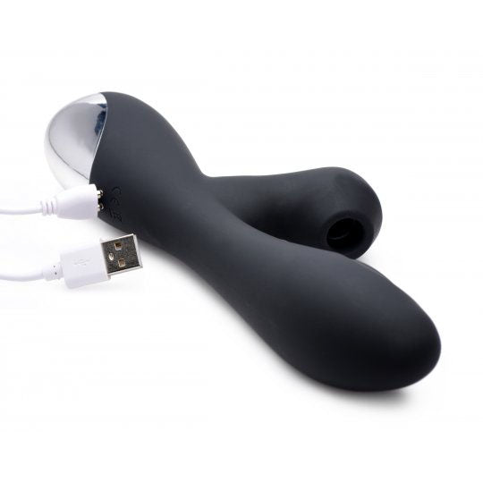 10X Silicone Suction Rabbit Vibrator - Black