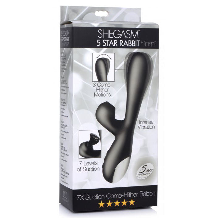 Shegasm 5 Star 7X Suction Come-Hither Silicone Rabbit - Black