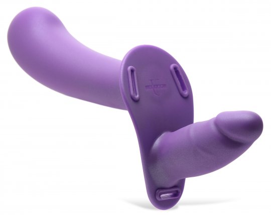 28X Double Diva 2 Inch Double Dildo with Harness and Remote Control - Purple