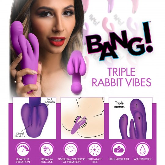 10X Triple Rabbit Silicone Vibrator - Purple