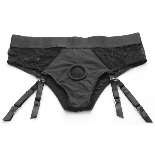 Laced Seductress Crotchless Panty Harness with Garter Straps - SM