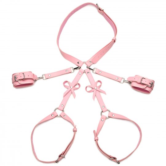 Pink Bondage Thigh Harness with Bows - XL/2XL