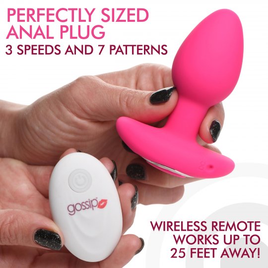 10X Pop Rocker Vibrating Silicone Plug with Remote - Magenta