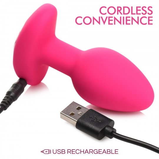 10X Pop Rocker Vibrating Silicone Plug with Remote - Magenta