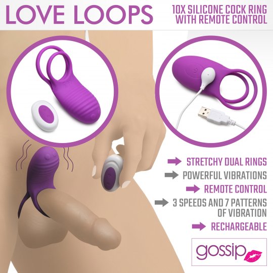 Love Loops 10X Silicone Cock Ring with Remote - Purple