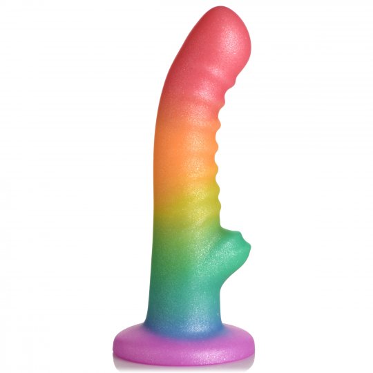 Ribbed Rainbow Silicone Dildo