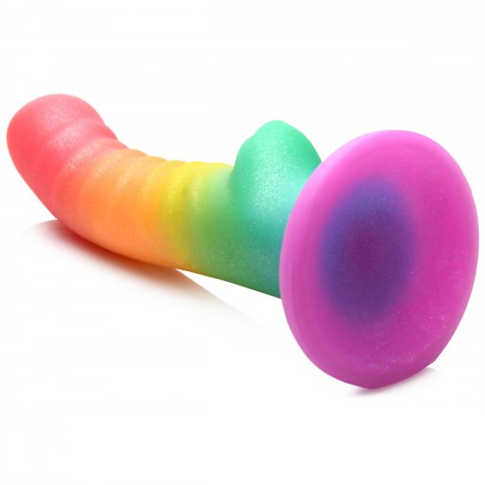 Ribbed Rainbow Silicone Dildo