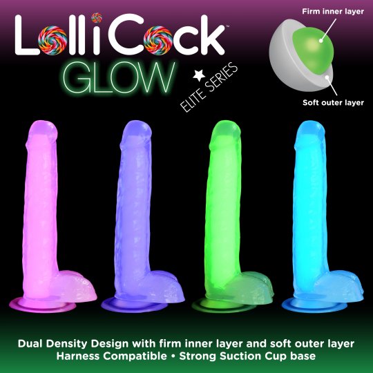 7 Inch Glow-in-the-Dark Silicone Dildo with Balls - Blue