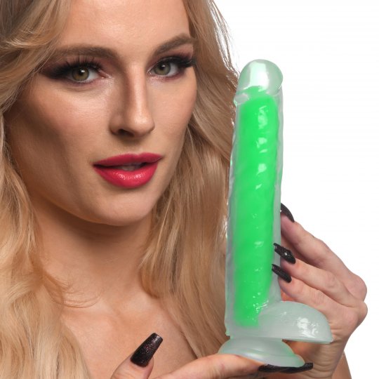 7 Inch Glow-in-the-Dark Silicone Dildo with Balls - Green