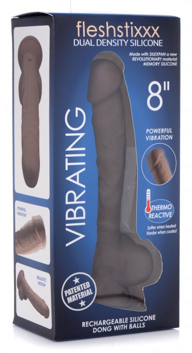 8 Inch Silexpan Hypoallergenic Silicone Vibrating Dildo - Dark