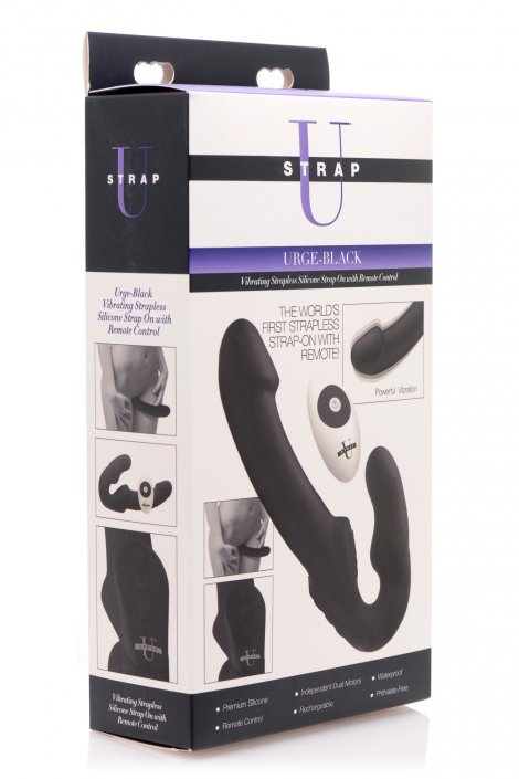 Urge Silicone Strapless Strap On With Remote - Black