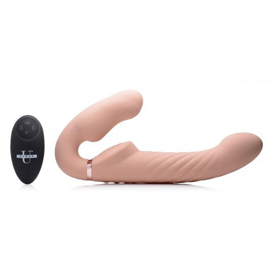 Ergo-Fit Twist Inflatable Vibrating Silicone Strapless Strap-on - Beige