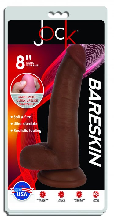 JOCK Dark Bareskin Dildo with Balls - 8 Inch