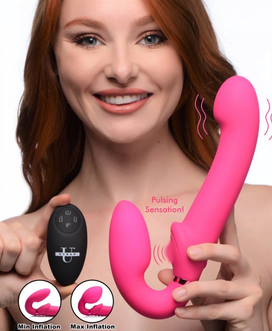 10X Remote Control Ergo-Fit G-Pulse Inflatable and Vibrating Strapless Strap-on - Pink