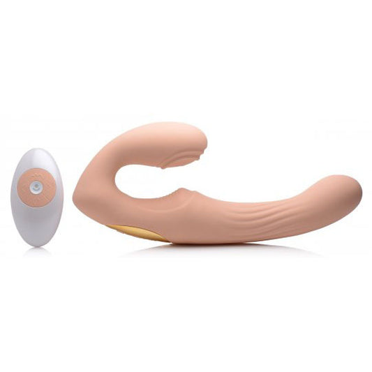 15X U-Pulse Silicone Pulsating and Vibrating Strapless Strap-on with Remote - Blush