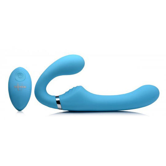 10X Vibrating Silicone Strapless Strap-on - Blue