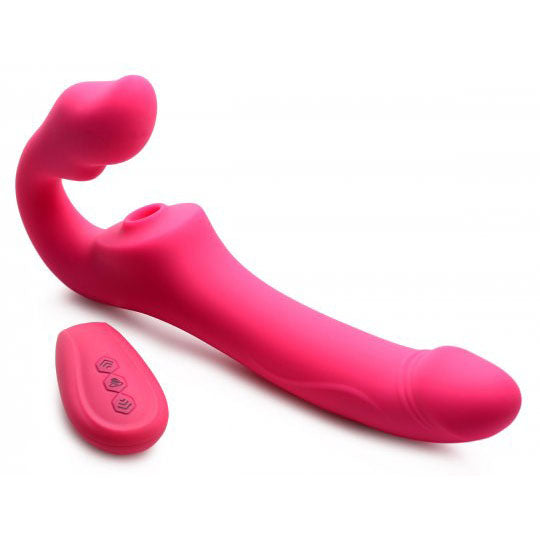 Licking and Vibrating Strapless Strap-On with Remote Control