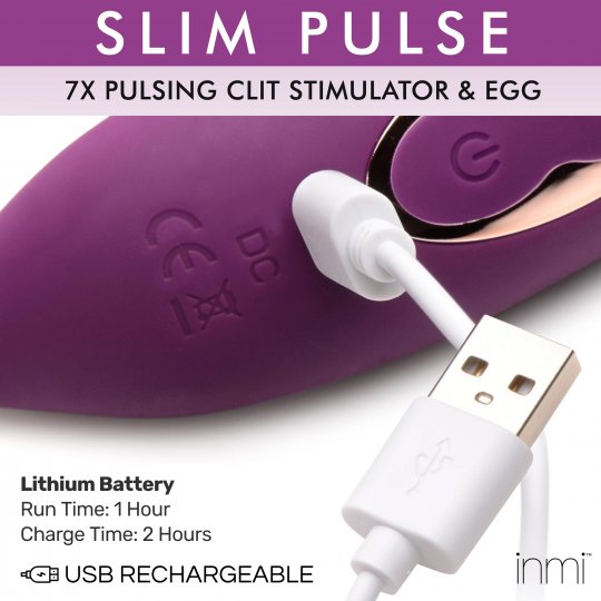 Slim Pulse 7X Pulsating Silicone Clit Stimulator and Vibrating Egg